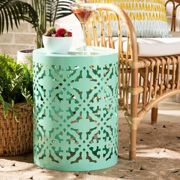 Jamila ModernAqua Finished metal Outdoor Side Table, Baxton Studio, Mfr#: 193-12126-ZORO
